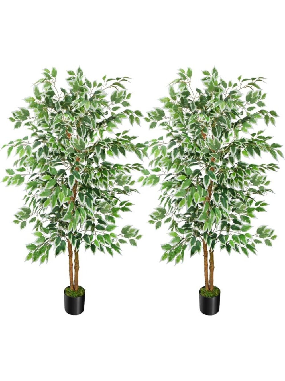 5FT Faux Ficus Tree Set with Realistic Wood Trunks - Indoor Plant Decor, 2 Pack